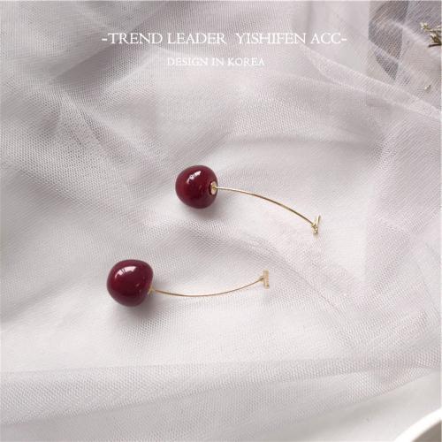 Cute Simulation Red Cherry Gold Color Fruit Stud Earrings Female Fashion Jewelry