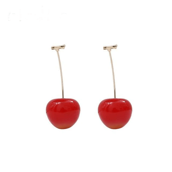 Cute Simulation Red Cherry Gold Color Fruit Stud Earrings Female Fashion Jewelry