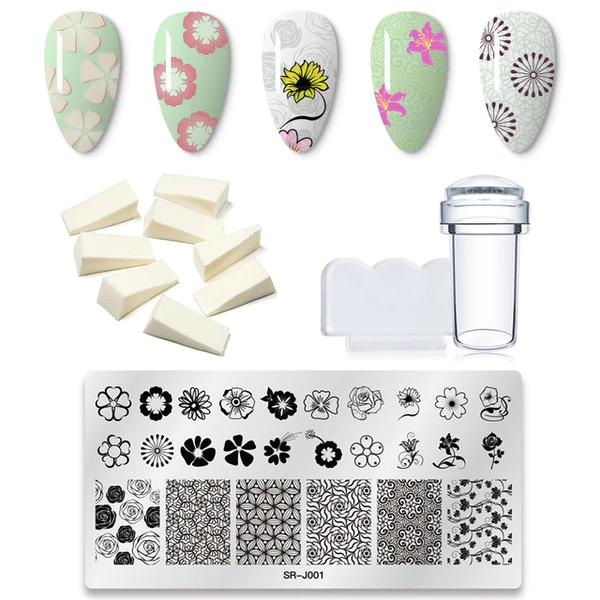7/11Pcs/Set Nail Art Stamp Plate Leaf Marble Texture Flower Geometry Nail Polish Print Jelly Stamper Scrapper Tool