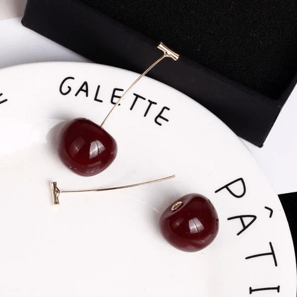 Cute Simulation Red Cherry Gold Color Fruit Stud Earrings Female Fashion Jewelry