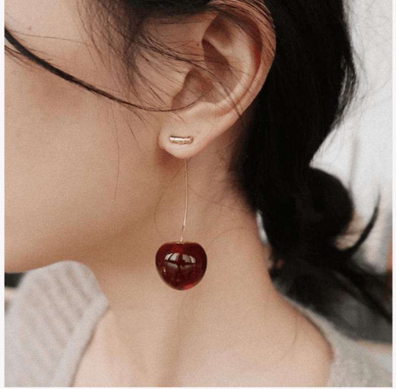 Cute Simulation Red Cherry Gold Color Fruit Stud Earrings Female Fashion Jewelry