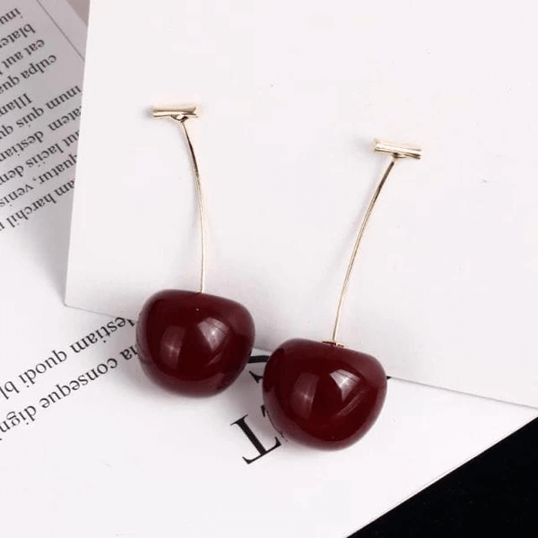 Cute Simulation Red Cherry Gold Color Fruit Stud Earrings Female Fashion Jewelry