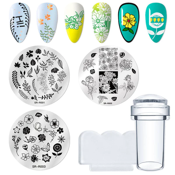 7/11Pcs/Set Nail Art Stamp Plate Leaf Marble Texture Flower Geometry Nail Polish Print Jelly Stamper Scrapper Tool