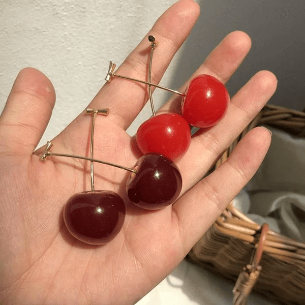 Cute Simulation Red Cherry Gold Color Fruit Stud Earrings Female Fashion Jewelry