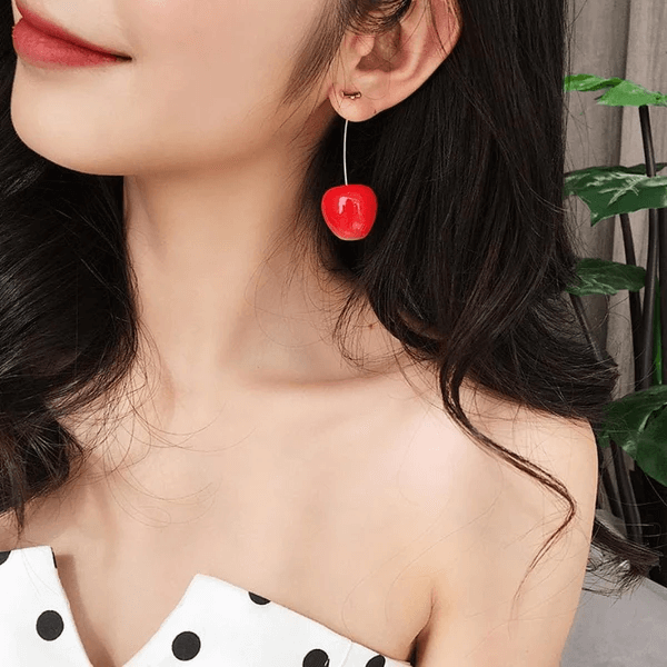 Cute Simulation Red Cherry Gold Color Fruit Stud Earrings Female Fashion Jewelry