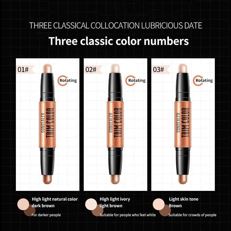 Concealer Double Head 3D Highlighter Stick Face Makeup Foundation Stick Cream Texture Contour Pencil