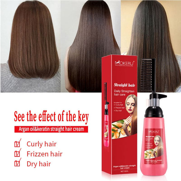 Hair Straightener Cream Herbal Keratin Straight Hair Cream Comb Professional Hair Care Hair Softener